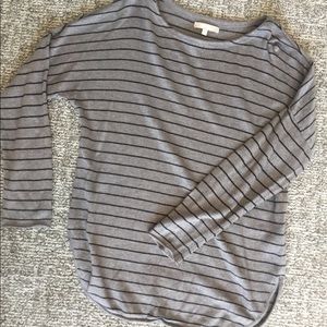 Grey Sweater with Thin Black Stripes